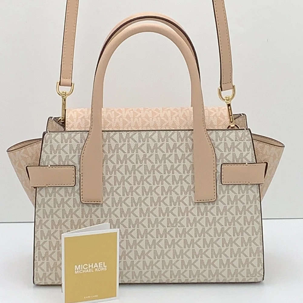 Michael Kors Carmen Medium Logo and Faux Leather Belted Satchel